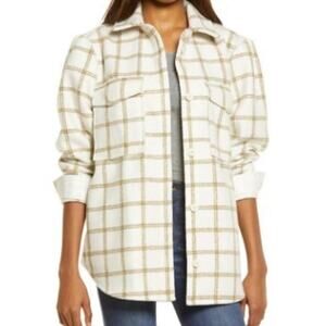 Treasure & Bond Puff Sleeve Shirt Jacket Shacket In Ivory Carsonpane Size Medium